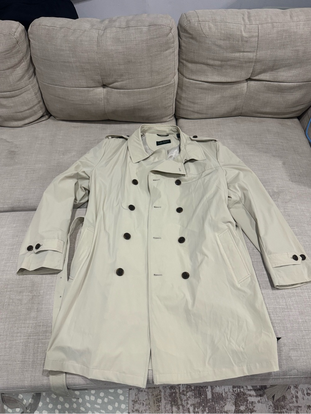 Ralph Lauren Men's Double-Breasted Trench Coat in Light Cream